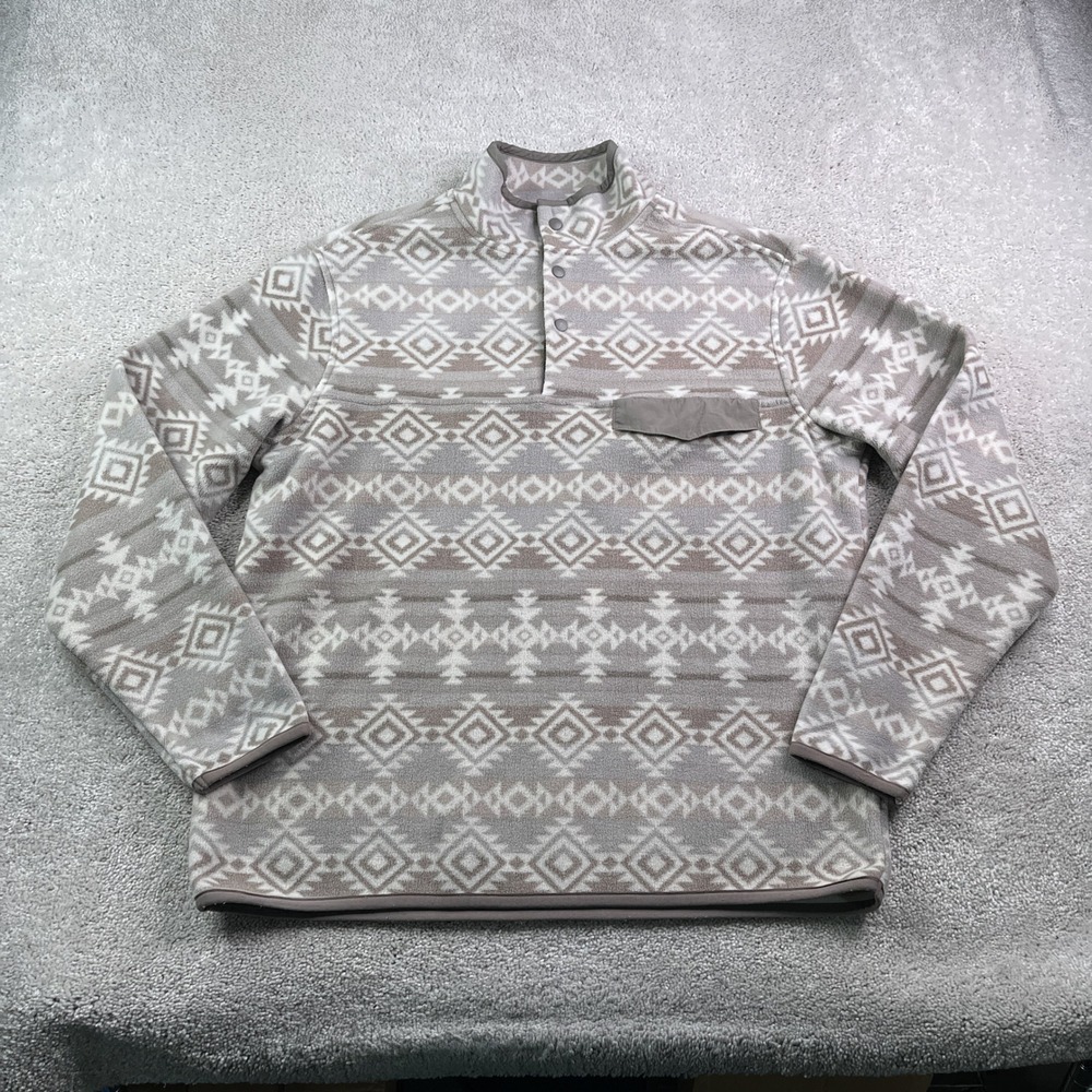 Southern Grit Fleece Pullover Mens Large Gray Aztec Snap Neck Southwestern Cozy